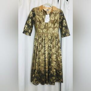 AIZHE Gold Floral Lace A-Line Dress Small US 2 NWT Polyester Holiday Party NEW